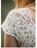 Cap Sleeves Lace Tulle Pearl Buttons Back Chic Wedding Dress